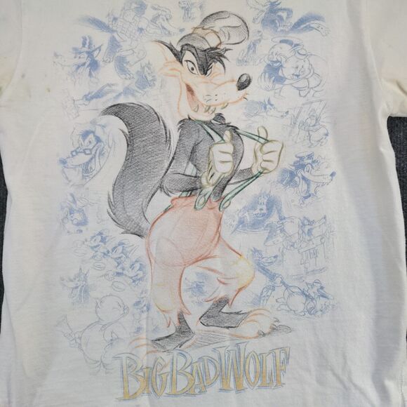 Disney Studio Collection Men's Big Bad Wolf T-Shirt White Small Crew Neck - Picture 4 of 16